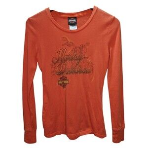 Harley-Davidson Women’s Long Sleeve Shirt XS Orange Smoky Mountain Maryville TN